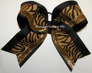 Zebra Gold Black Cheer Bow