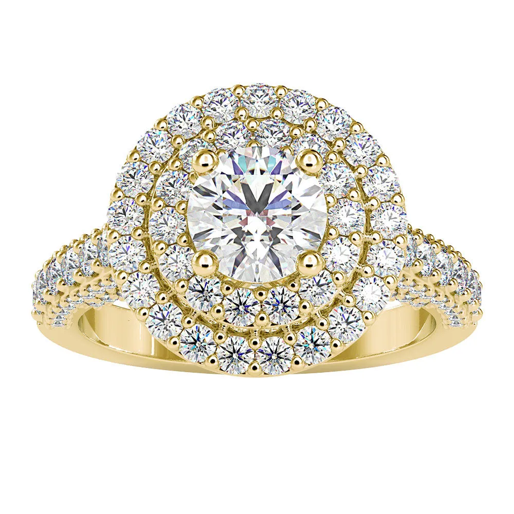 Zircon Double Halo Engagement Ring in Gold