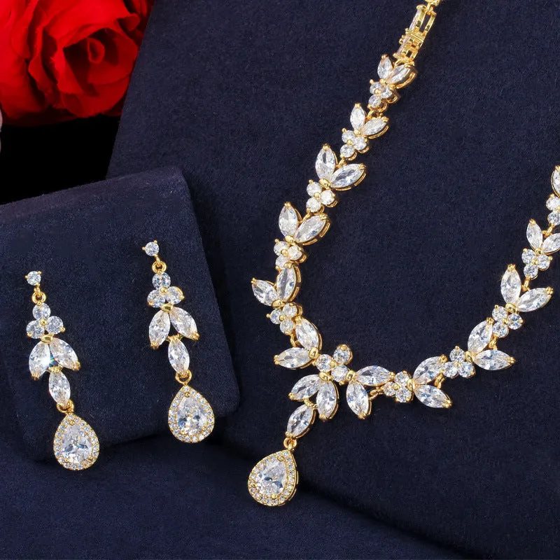 Zircon Necklace Earrings Bracelet Three Piece Set