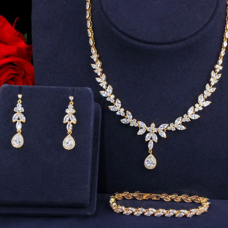 Zircon Necklace Earrings Bracelet Three Piece Set